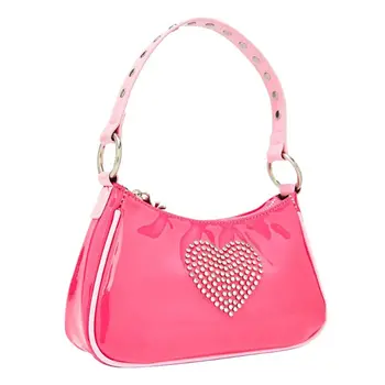 

New Ladies Kawaii Pink Bags PU Leather Shoulder Handbags for Women Top Handle Fashion Bucket Sweet Rhinestone Heart Girls Bags
