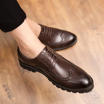 

new arrival mens casual business office brogue breathable leather shoes lace upoutdoor fashion flats platform oxfords shoes