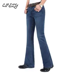 Джинсы мужские 2019 новые мужские темно-синие джинсы большой размер, эластичный расклешенные брюки мужские микро брюки тонкие джинсы больше