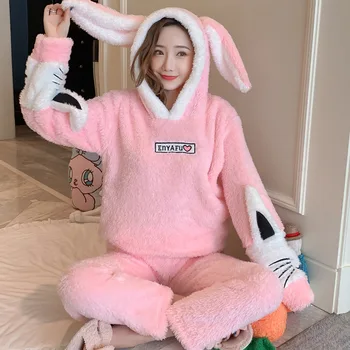 

Winter Women Pajamas Set Sleepwear Pijama Mujer Full Sleeve Pyjamas Set Coral Velvet Flannel Nightwear Pyjama Femme Clothing Set
