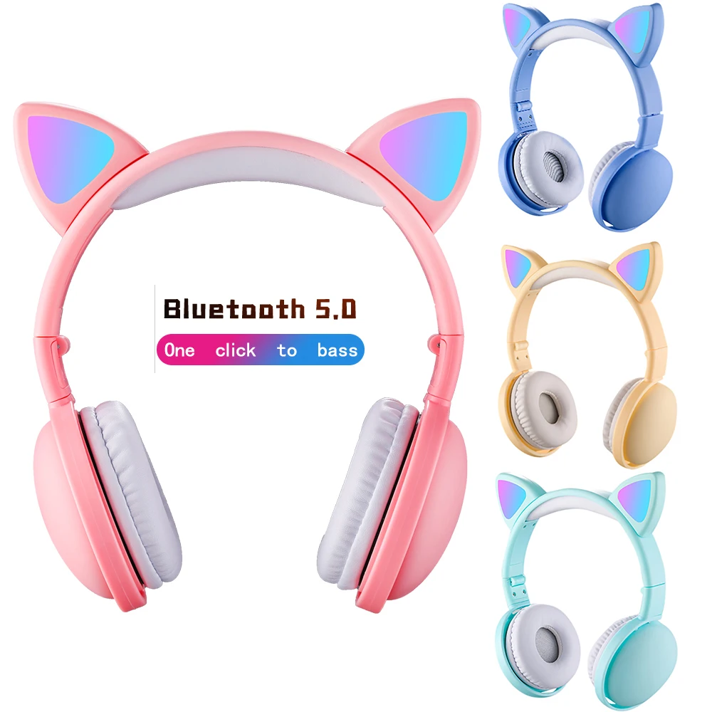 Cute LED Light Cat Ear Wireless Headphones Kids Girl Bluetooth 5 0 Music Stereo Headset Noise Cancelling Earphones With Mic Gift