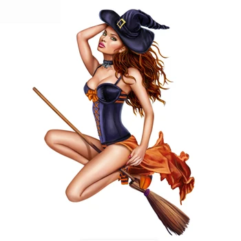 

Dawasaru Witch on Broom Car Sticker Sunscreen Personalized Decal Laptop Suitcase Truck Motorcycle Auto Accessories PVC,16cm*12cm