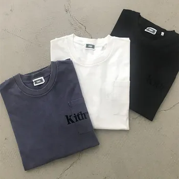 

EU/US Size KITH Men Women TEE 1:1 High Quality Vintage Long Sleeve Flocked Kith classic logo Tops T-shirts