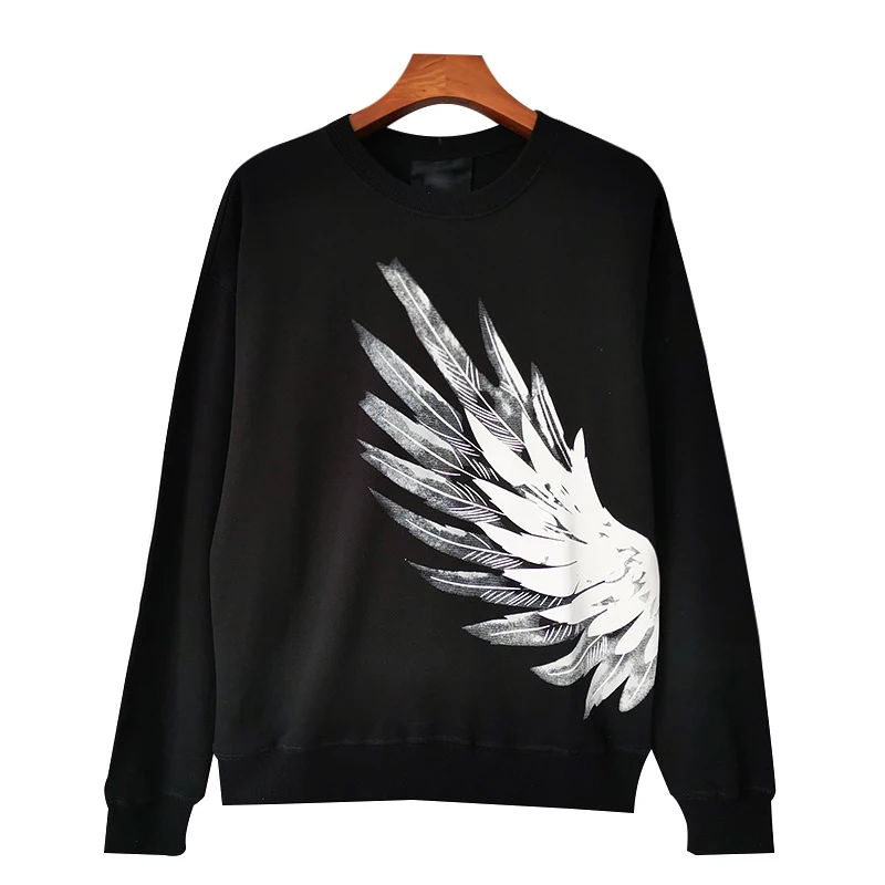 

New Winter Men Sweatshirt Pullover Warmth Hip Hop Style of Decorative Design of Wing Print Walking Jogging sweater