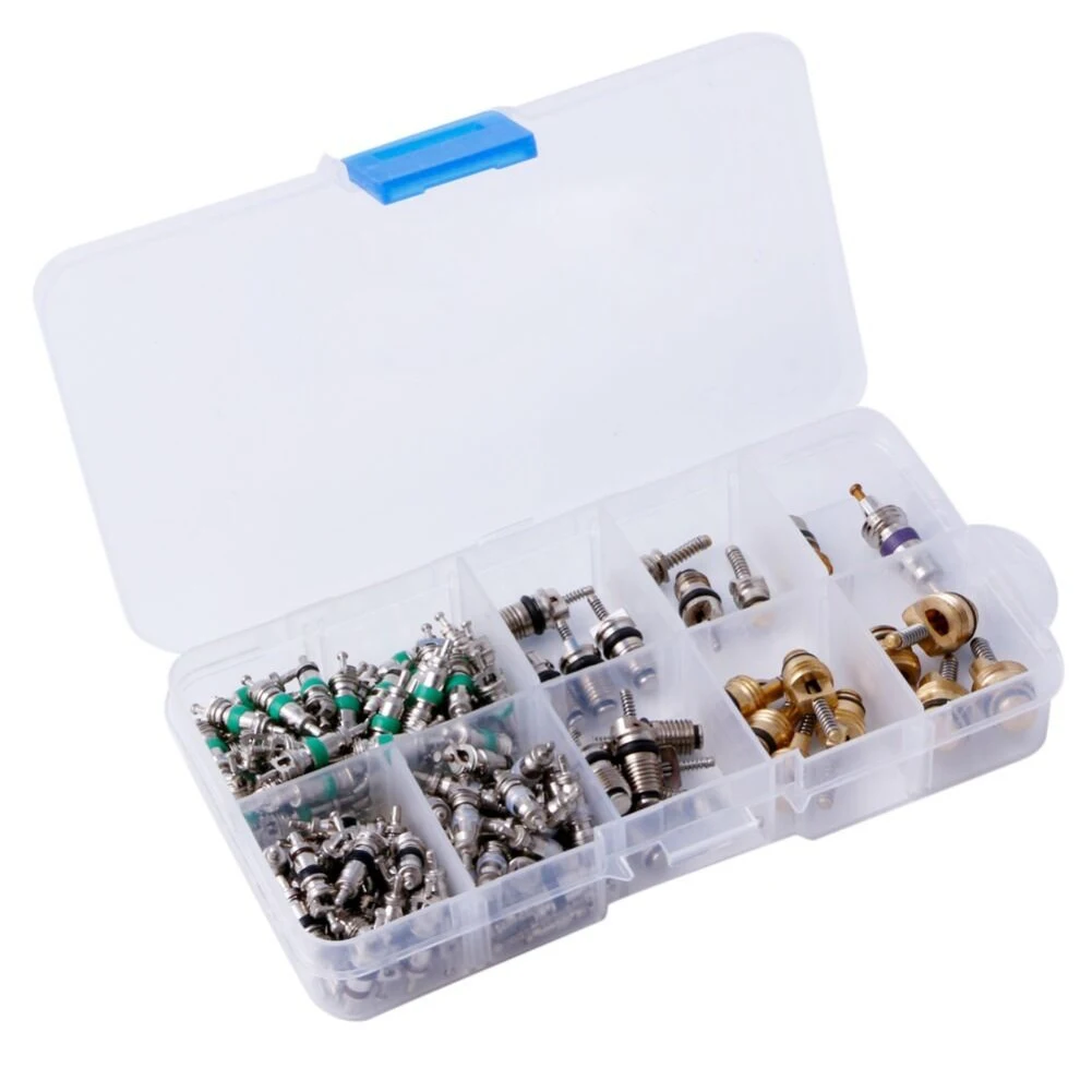 134pcs A/C Core Valves R134A Automotive Air Conditioning Assortment&Remover Kit Car Air Conditioning Valve Core A/C Sealing Kit