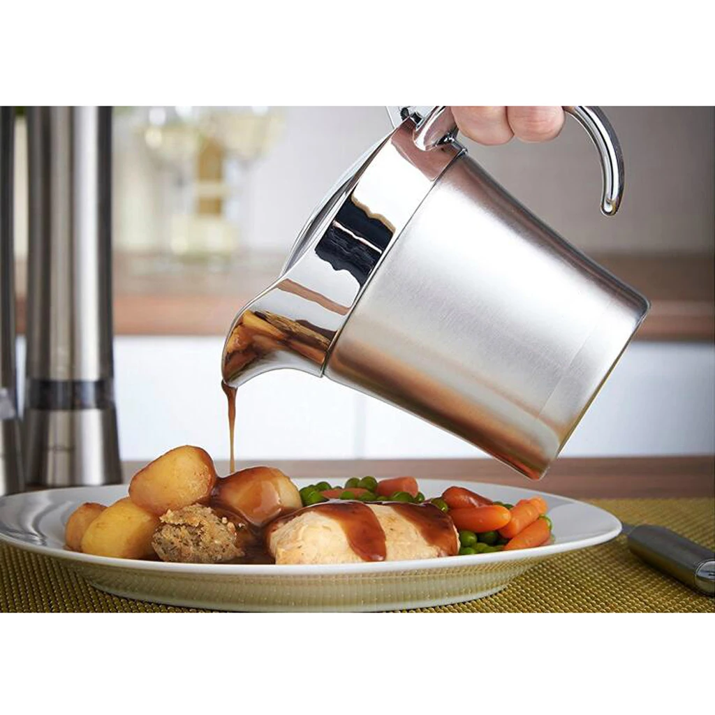 Double Wall Insulated Stainless Steel Gravy Boat and Sauce Jug with Hinged Lid, 450ml Capacity, Milk Jug