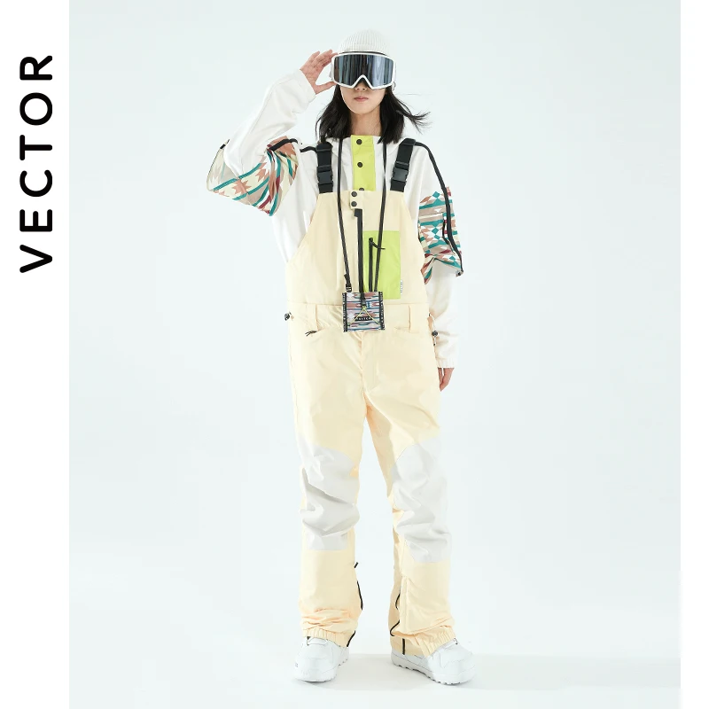 VECTOR Women Ski Pants Detachable Two-Wear Creamy Yellow Jumpsuit Waterproof Winter Warm and Windproof Outdoor Sports Snowboard | Спорт и
