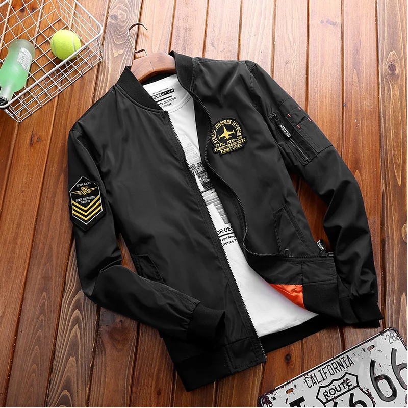 

Zhan di ji pu Spring And Autumn Men Thin Flight Jacket Fold-down Collar Loose And Plus-sized Men's Casual Jacket
