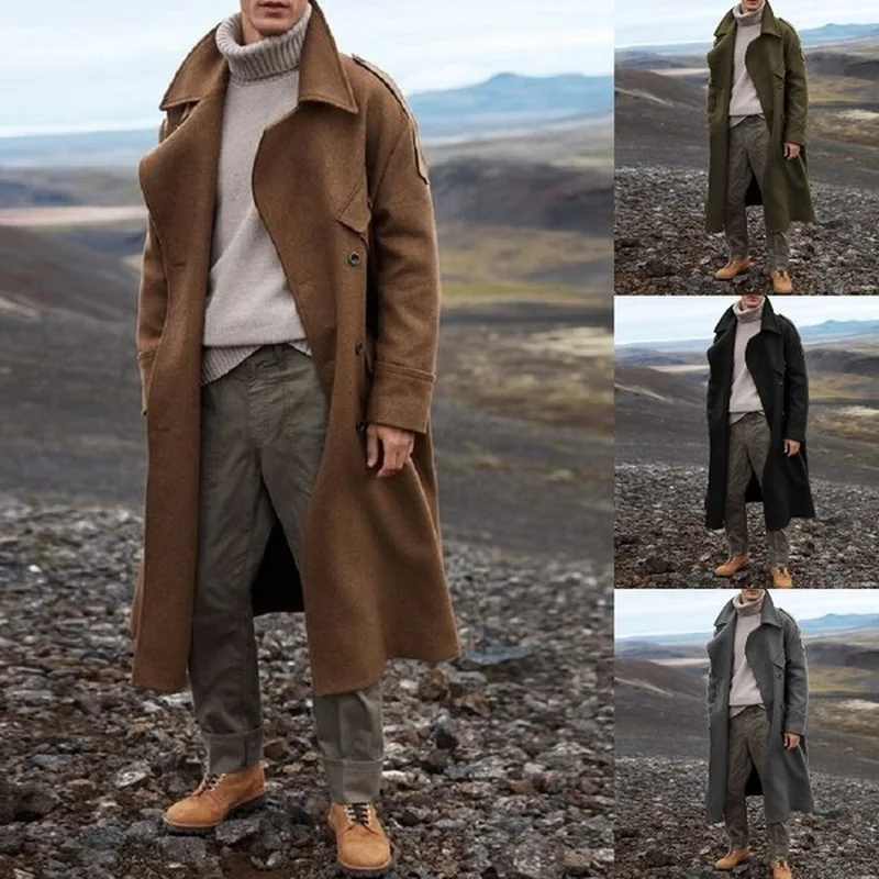 Мужское пальто, Повседневная Длинная Куртка, мужской Тренч, уличная одежда, длинное пальто, Мужская однотонная ветровка, Тренч, мужское теплое пальто