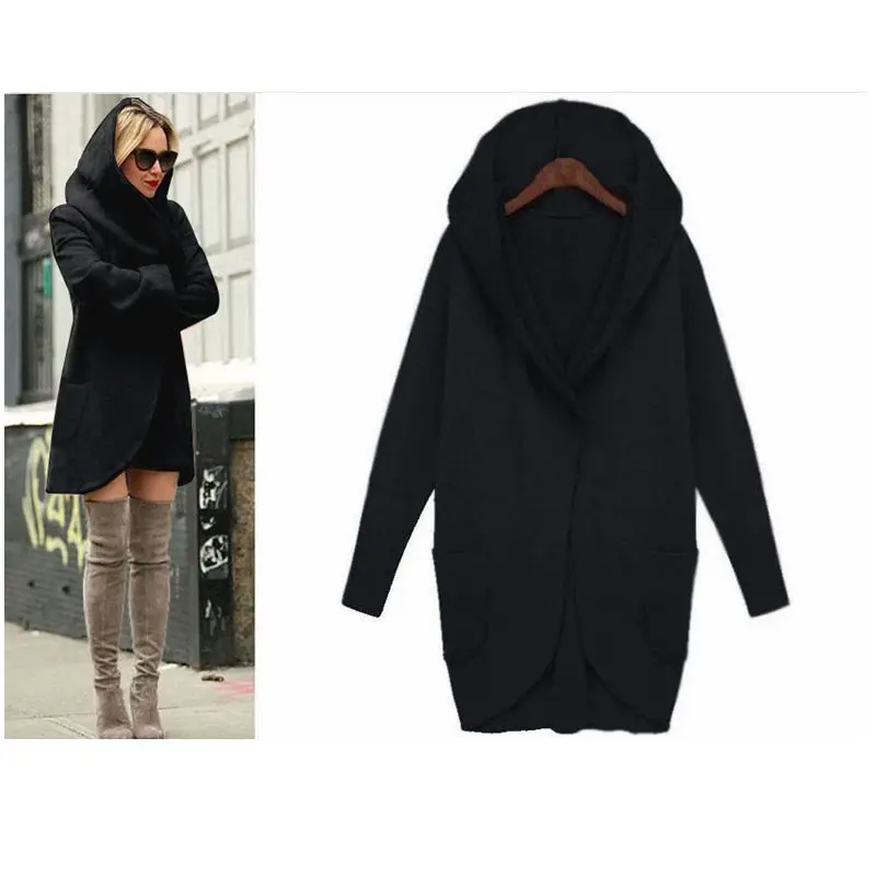 Lugentolo Abrigos Mujer Invierno осенне-зимний тонкий длинный рукав модный Свободный однотонный кардиган с капюшоном шерстяное пальто