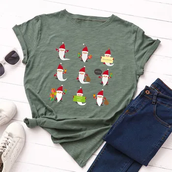 

Plus Size S-5XL Christmas Santa Claus Print T Shirt Women 100%Cotton O Neck Short Sleeve Tees Summer T-Shirt Pink Tops TShirt