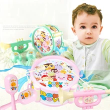 4 шт./компл. Детские музыкальные игрушки мягкие игрушки комплект барабаном маленькие погремушка Рог Наборы детские игрушки, детские Игрушки для раннего развития детей