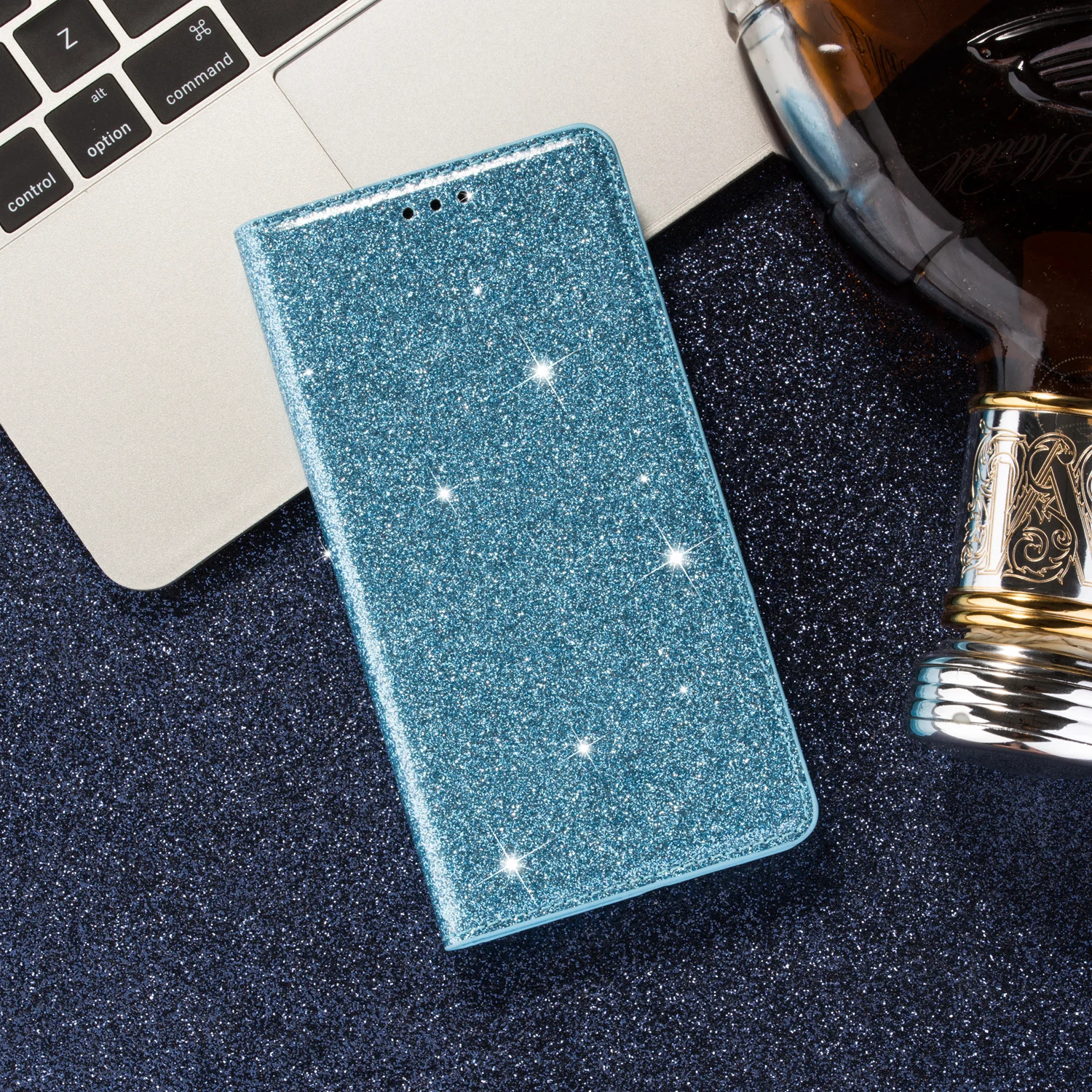 Блестящий чехол для samsung Galaxy J4 J4 Plus J6 Plus J330 J5 Pro J730 J8 блестящий кожаный флип-бумажник с подставкой для карт - Цвет: Blue