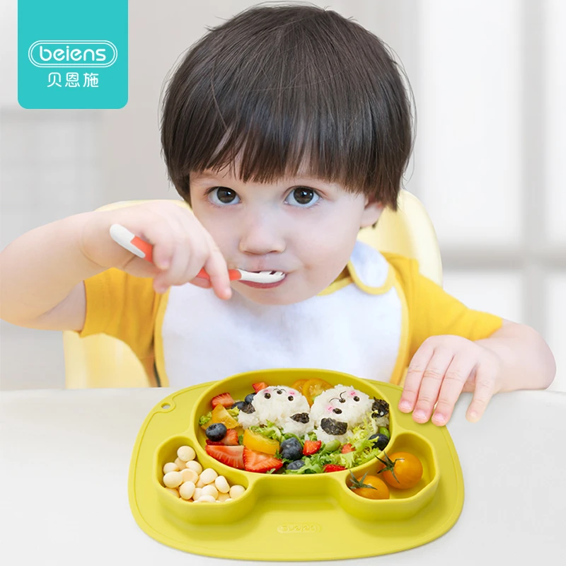 Beines tazón alimentación de bebé, plato de silicona para niños, Mantel Individual de comida de dibujos animados, plato de entrenamiento antideslizante, tazón de fruta para aperitivos infantiles|Platos| - AliExpress