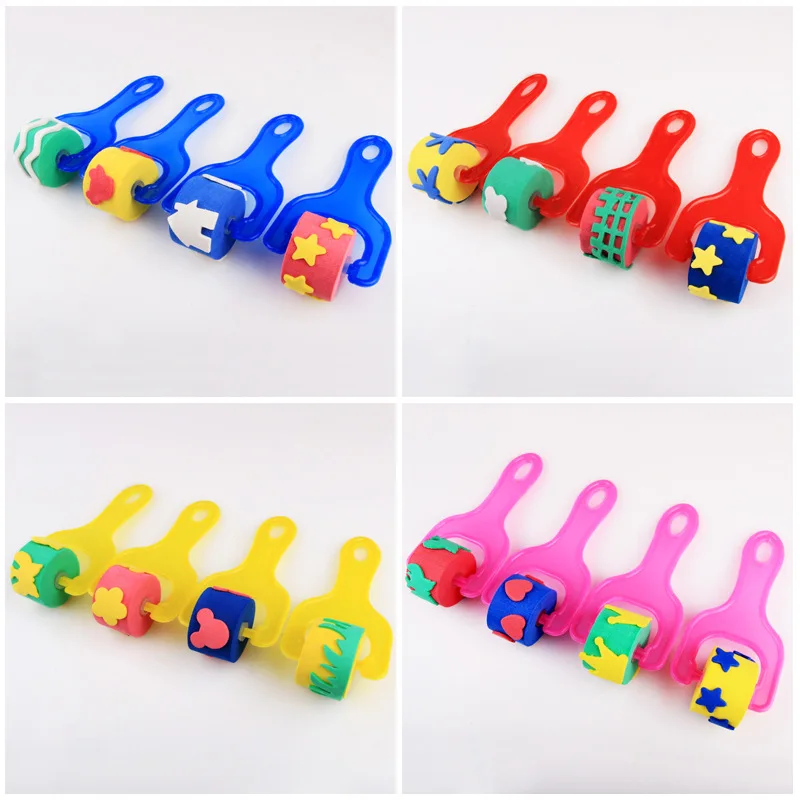 4 unids/set niños temprano dibujo educativo juguetes arte infantil Graffiti herramientas de pintura rodillo de pintura con esponja cepillo de mango de plástico conjunto