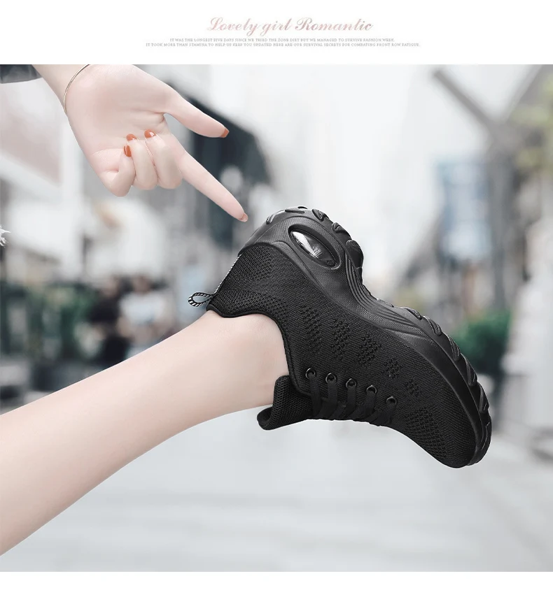 Walking Shoes 2021 New Women Breathable Casual Shoes Outdoor Light Weight Frenulum Casual Walking Platform Ladies Sneakers Black