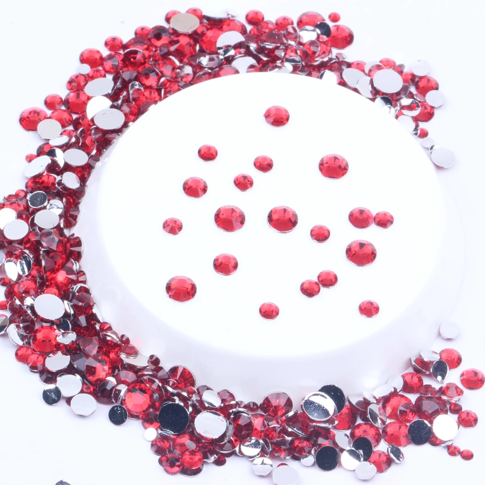 RED Rhinestones 500/1000pcs 2-6mm Round Flatback Non Hot Fix Diamonds  Appliques For Craft Fabric Wedding Dresses