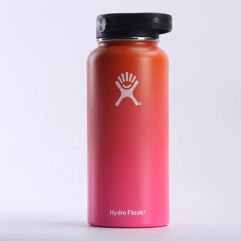 900 мл бутылка воды из нержавеющей стали гидро колба Вакуумная бутылка для воды Изолированная широкий рот Путешествия Портативная термальная бутылка 32 унций - Цвет: orange-pink 32OZ