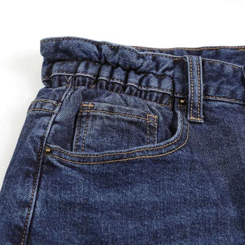 Autumn and winter women's jeans casual solid color high waist stretch loose jeans