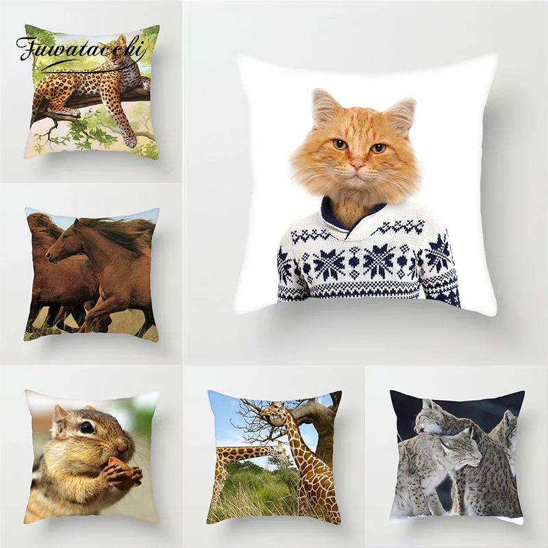 

Fuwatacchi Cute Wild Animal Cushion Cover Lovely Duck Dog Tiger Giraffe 3D Print Throw Pillow Cover New Pillowcase for Sofa Car