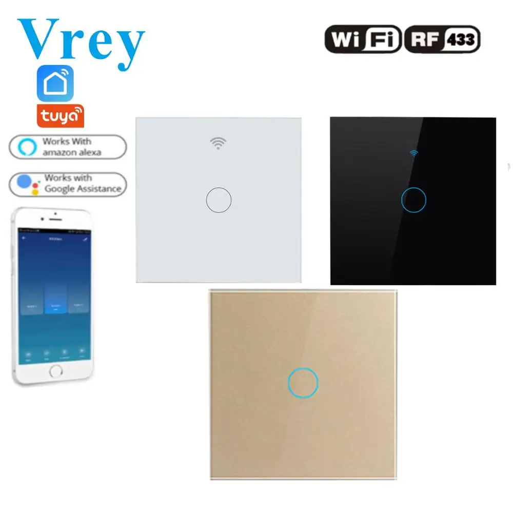 

Tuya Wifi Smart Touch Switch 110V-240v Lightes Switches Alexa Echo Google Home and Suppor Remote Controlle Crystal Glass Panel