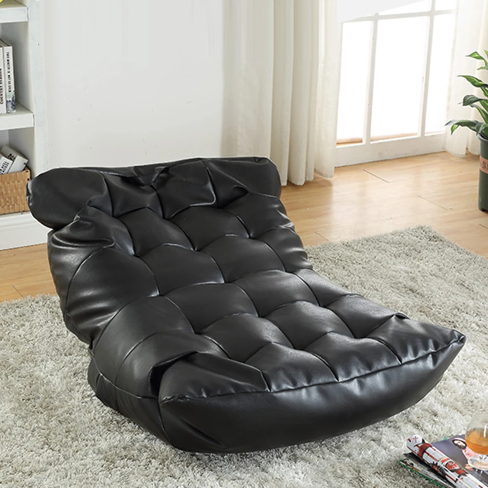 Leather Bean Bag Sofa Lounge Chair Cover No Filler Folding Lazy