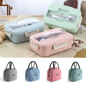 

Baby Food Milk Bottle Storage Insulation Bag Microwave Lunch Box Wheat Straw Dinnerware Food Storage Container for Children Kids