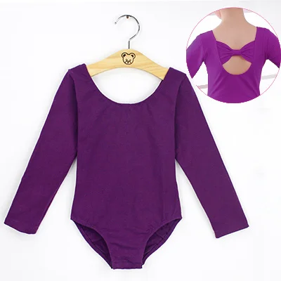 Purple Long Sleeve Лайкра хлопок дети девочка балет танец трико Боди Девушки Одежда с бантом Сзади Розовый Лавандовый Лонгслив под змеиную кожу - Цвет: Purple Long Sleeve