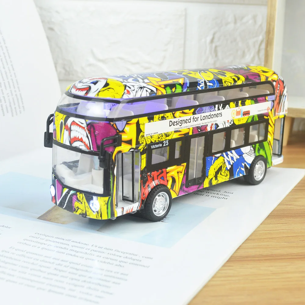

Alloy Car Model Model Large Size Graffiti Bus CHILDREN'S Toy Public Car Bus Model Warrior Door Opening