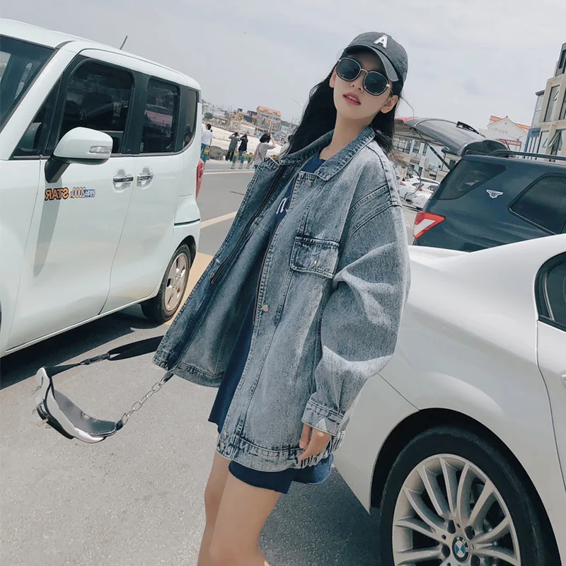 

Jeans Coat Women's Loose-Fit Korean-style Spring And Autumn BF Style Hip Hop Fashion INS Mid-length 2019 New Style Cowboy Clothi