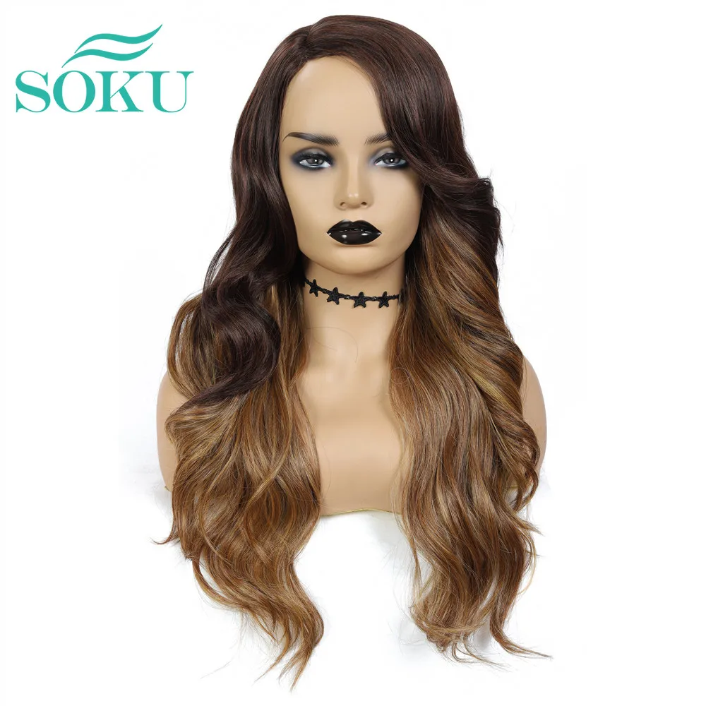 

Trendy Beauty Hair Synthetic Lace Wig SOKU Long Wavy For Black Women 28 Inch Wig Glueless Heat Resistant Fiber Wigs