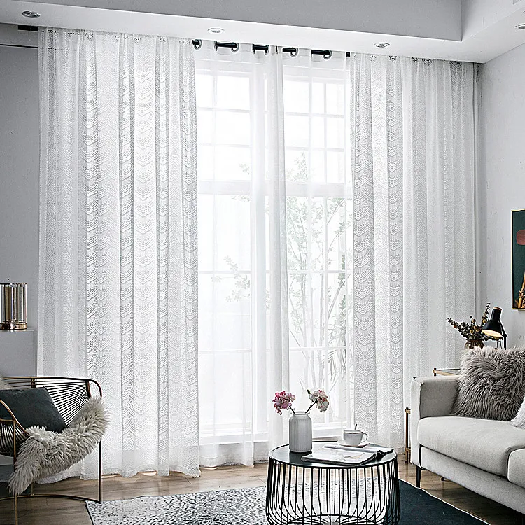 

European-style Curtains for Living Dining Room Bedroom White Wave Butterfly Wings Lace Tulle Curtains Window Kitchen Curtains