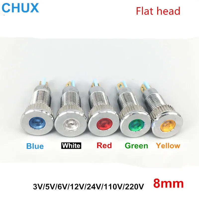 8mm LED Metal Indicator light Flat head 3v 5V 6V 12V 24V 48V 110V 220v with welding foot Colorful Switch waterproof Signal lamp |
