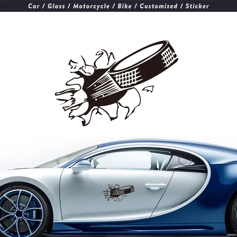 

1 Pcs Funny Car Sticker Interesting Hockey Puck Decor Motorcycle Accessories 3D Car Sticker and Decal Wholesale size 17cm*9.8cm