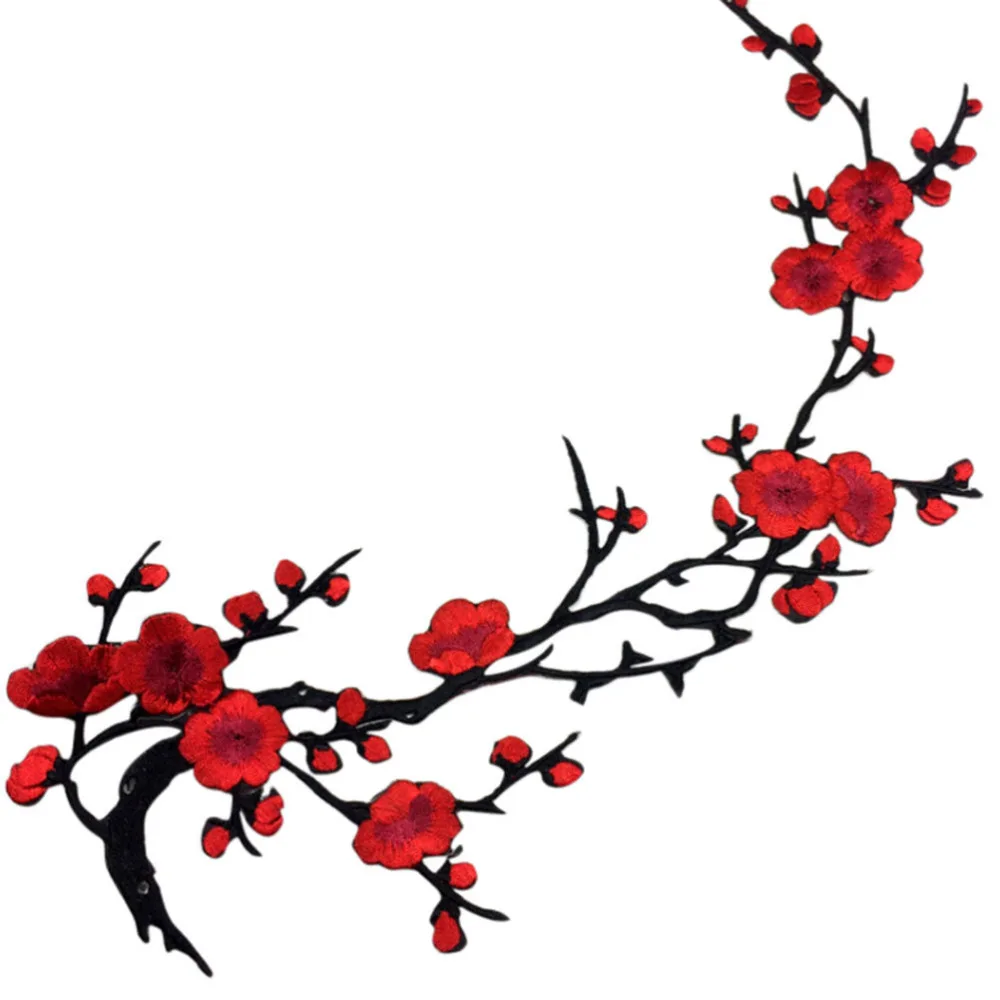NEW Embroidered Plum Blossom Flower Applique Clothing Embroidery Patch Fabric Sticker Iron On Sew On Patch Craft Wholesale