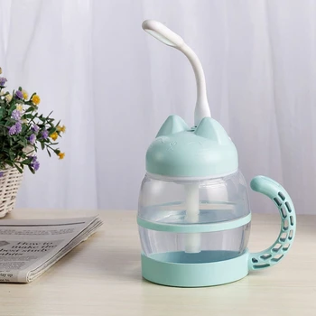 

3 in 1 420ML USB Cat Air Humidifier Ultrasonic Cool-Mist Adorable Mini Humidifier with LED Light Mini USB Fan for Home Office Bl