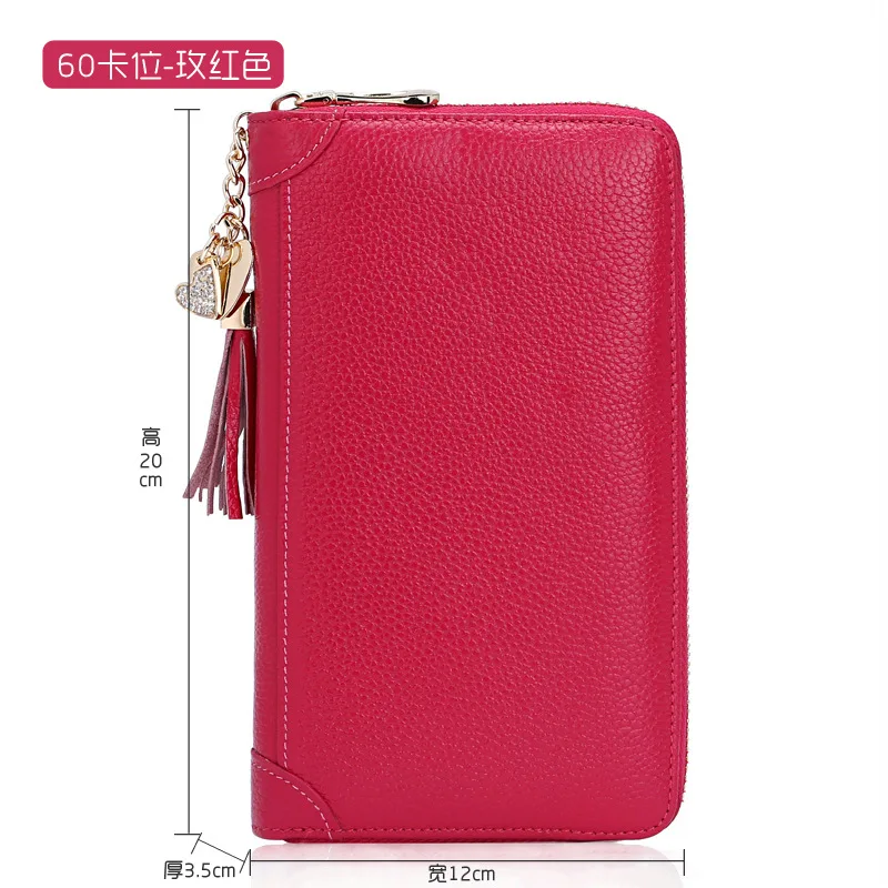 60 Rose Red Женский держатель для карт, натуральная кожа, кредитный держатель для карт, для мужчин, для путешествий, для паспорта, Длинные кошельки, кошелек, черный, для женщин, бизнес держатель для ID - Цвет: 60 Rose Red
