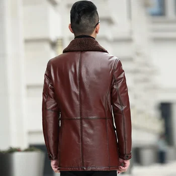 

Genuine Cow Leather Jacket Men Autumn Winter Down Coat Male Wool Collar Brown Cowhide Leather Jackets and Coats KJ1383