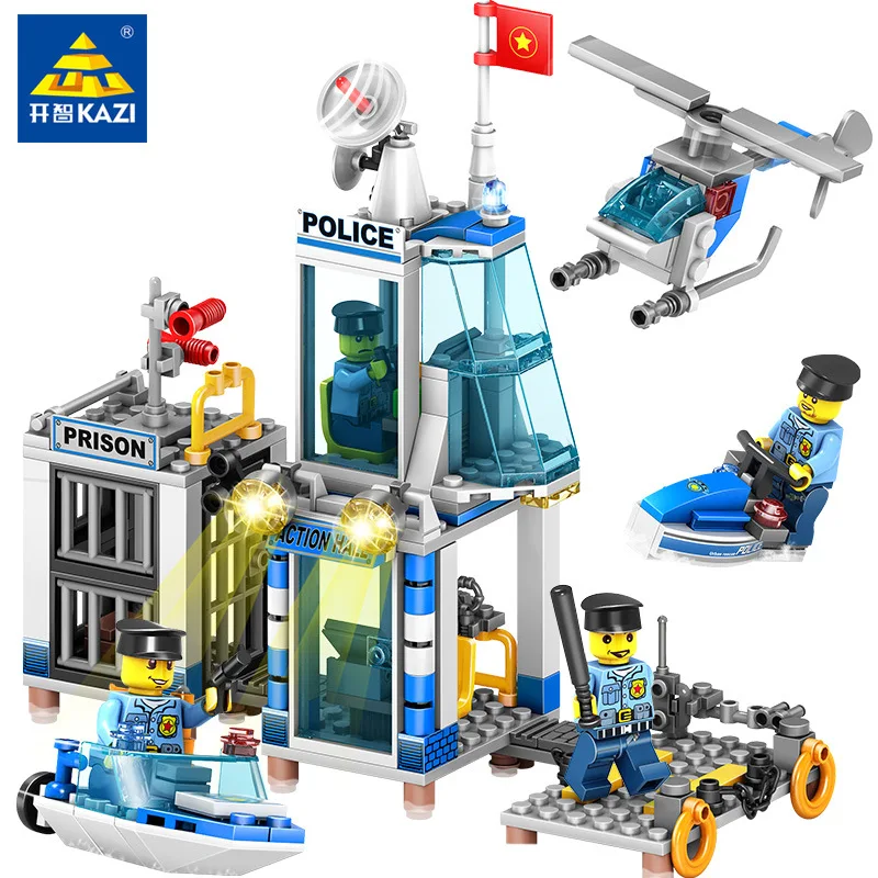 

4 in 1 Police Series Playmobil Helicopter tank Truck Building Blocks City Bricks Educational Toys For childrenChildren's gift
