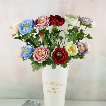 

11Pcs Fake Ranunculus Asiaticus (3 heads/Piece) 27.56" Length Simulation Camellia for Wedding Home Decorative Artificial Flowers