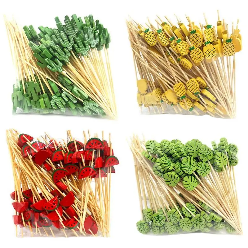 Palillos de bambú desechables para comida, cóctel de frutas, hechos a mano, suministros de decoración para fiesta de Picnic, 100 Uds.