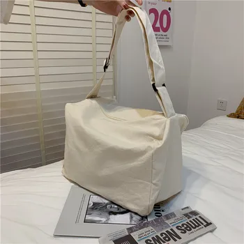 

NEW Original Design Simple Japanese Student Bag Canvas Bag Ins Shoulder Bag Large Capacity Models Diagonal Bag Zipper Mommy Bag