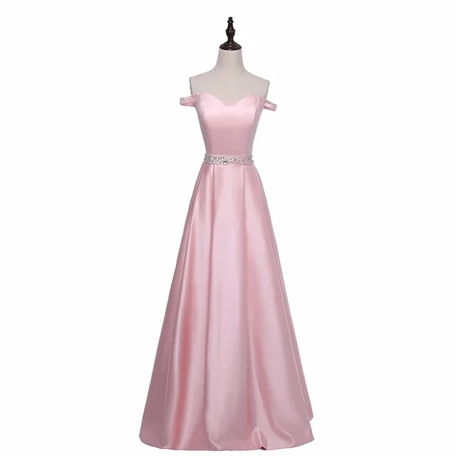 Новинка года; платья с открытым плечом; длинное атласное вечернее платье трапециевидной формы с бисером; vestido de festa - Цвет: Pink