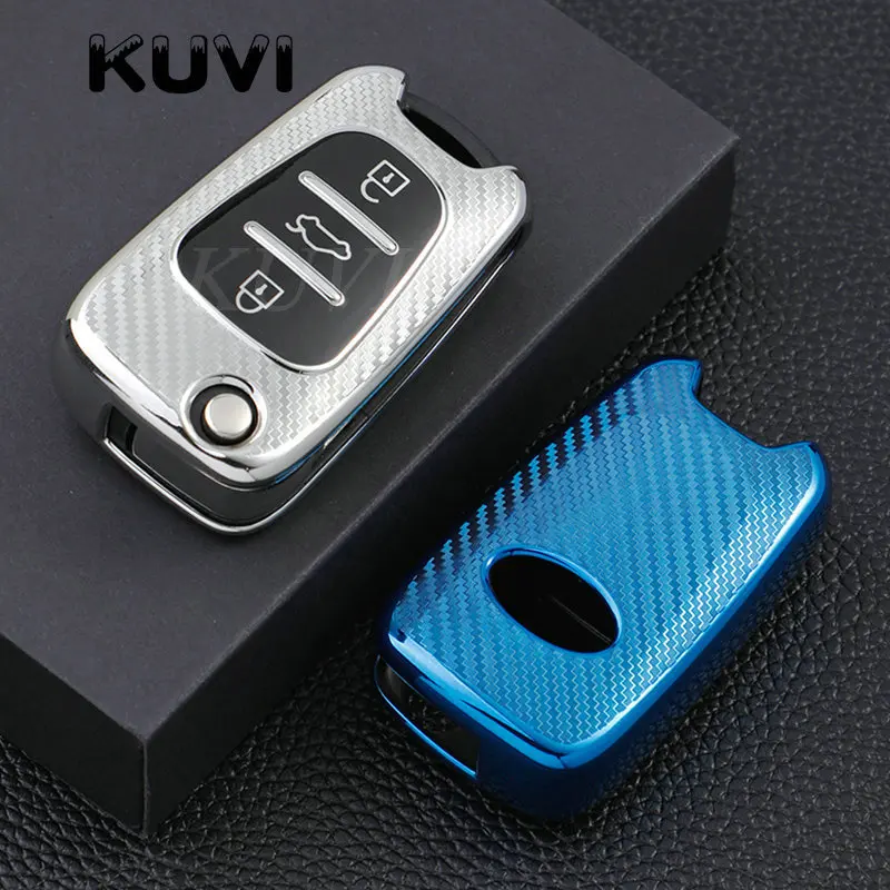 Key Case Key Case Cover Car Key Shell Carbon fiber TPU car key case for Kia Ceed Picanto Sportage for hyundai i30 ix35 smart holder cover keychain