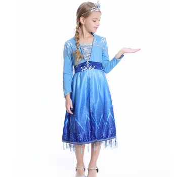 

Frozen Girls Elsa Costume observe a birthday Christmas Party Sequined Cosplay Blue Snow Queen Princess Dress up with