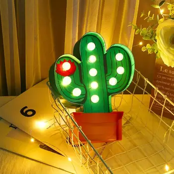 

Plant Cactus Shape LED Night Lamp Battery Bedside Baby Bedroom Home Light Decorative Ornament Energy Save Lighting