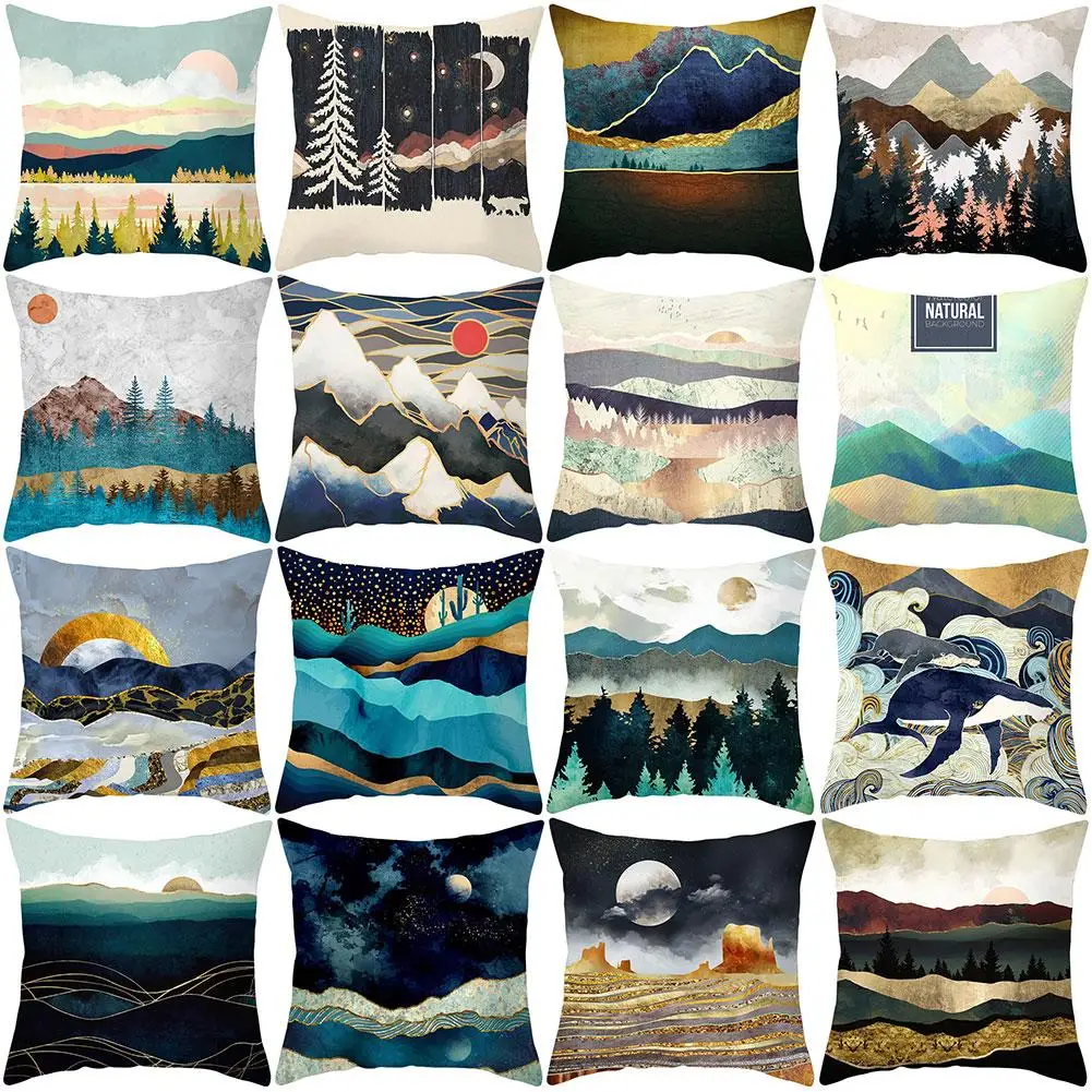 

Sun Moon Forest Mountain Scenery Throw Pillow Case Cushion Cover Home Sofa Decor