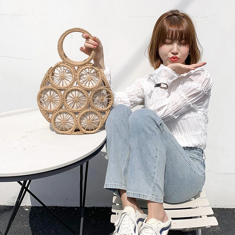 Fashion Rattan Hollow Straw Handbags Women Handmade Wicker Woven  Summer Beach Crossbody Bags Female Bali Bohemia Travel Totes