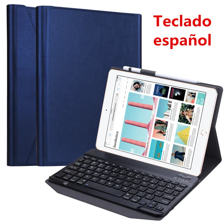 1030-blue-SP Русская/испанская Bluetooth беспроводная клавиатура-чехол для iPad 9,7 6th Smart PU кожаный Полный Чехол для iPad 9,7 чехол 5th - Цвет: 1030-blue-SP