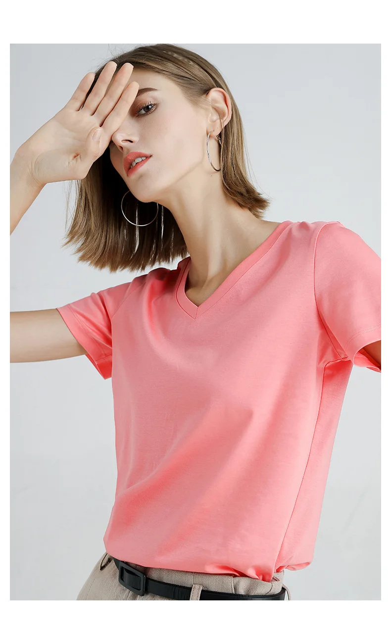 MRMT 2025 Brand New 80S Pure Cotton Women's T Shirt High Quality T-shirt for Female Short Sleeve V Collar Leisure Tops Tshirt